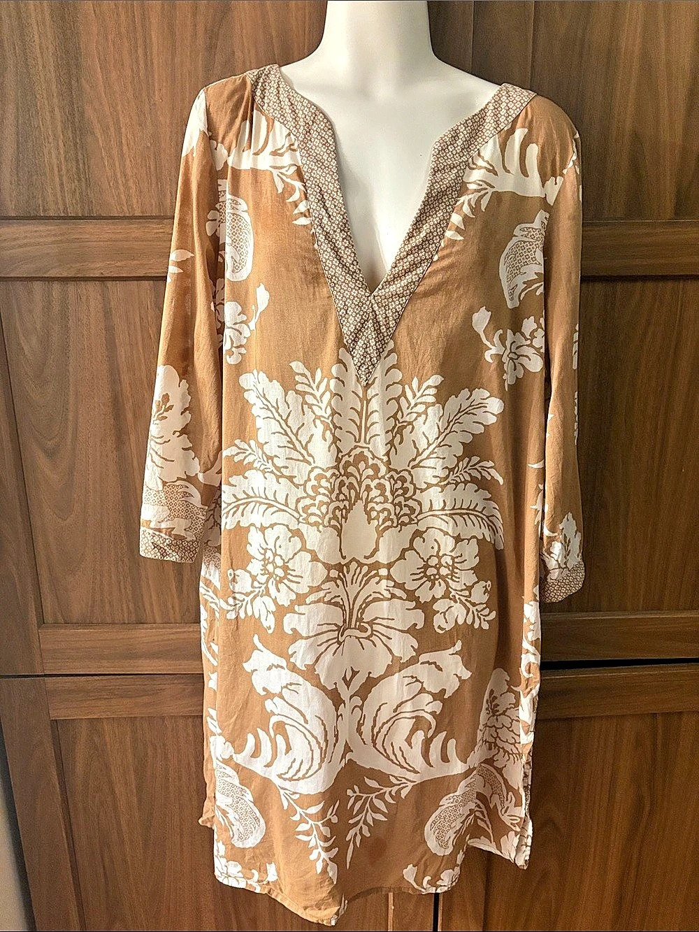 Tommy Bahama Floral 100% Cotton Mini Dress in Brown & White